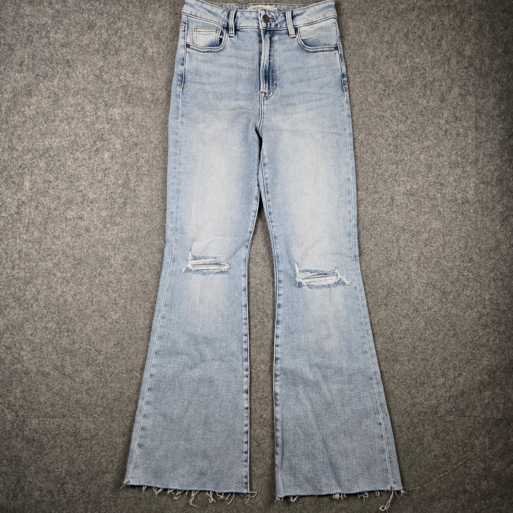 Hidden Jeans Flare Leg Womens Size 26 Blue Distressed High Rise Raw Hem Boho 90s
